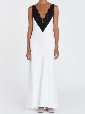 DISSH Hazel white bias cut linen dress with black lace